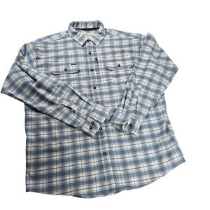 PONCHO Men's Long Sleeve Plaid Flannel Shirt Regular Fit Magnetic Pockets Blue L